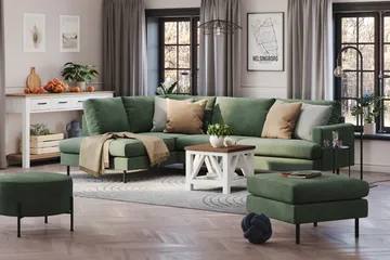 Menard Compact 4-sits Vänstervänd L-formad Schäslongsoffa i Manchester - Grön - Products - Möbler - Soffa - Divansoffa & schäslongsoffa - 4 sits soffa med divan
