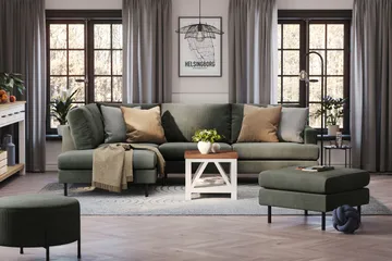 Menard Compact 4-sits Vänstervänd L-formad Schäslongsoffa i Manchester - Mörkgrön - Products - Möbler - Soffa - Divansoffa & schäslongsoffa - 4 sits soffa med divan