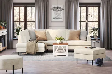 Menard Compact 4-sits Vänstervänd L-formad Schäslongsoffa i Sammet - Krämvit - Products - Möbler - Soffa - Divansoffa & schäslongsoffa - 4 sits soffa med divan
