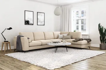 Ocean Lyx 4-sits Högervänd L-formad Schäslongsoffa i Sammet - Beige - Products - Möbler - Soffa - Divansoffa & schäslongsoffa - 4 sits soffa med divan