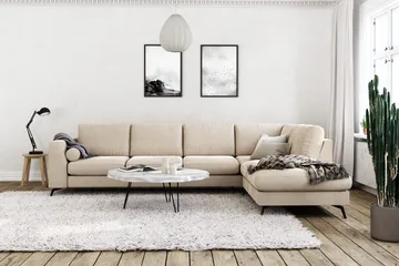 Ocean Lyx 4-sits Högervänd L-formad Schäslongsoffa i Sammet - Beige - Products - Möbler - Soffa - Divansoffa & schäslongsoffa - 4 sits soffa med divan