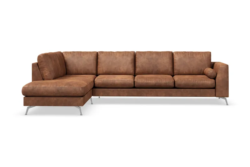 Ocean Lyx 4-sits Vänstervänd L-formad Schäslongsoffa i Konstläder - Brun - Products - Möbler - Soffa - Divansoffa & schäslongsoffa - 4 sits soffa med divan