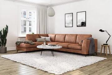Ocean Lyx 4-sits Vänstervänd L-formad Schäslongsoffa i Konstläder - Brun - Products - Möbler - Soffa - Divansoffa & schäslongsoffa - 4 sits soffa med divan