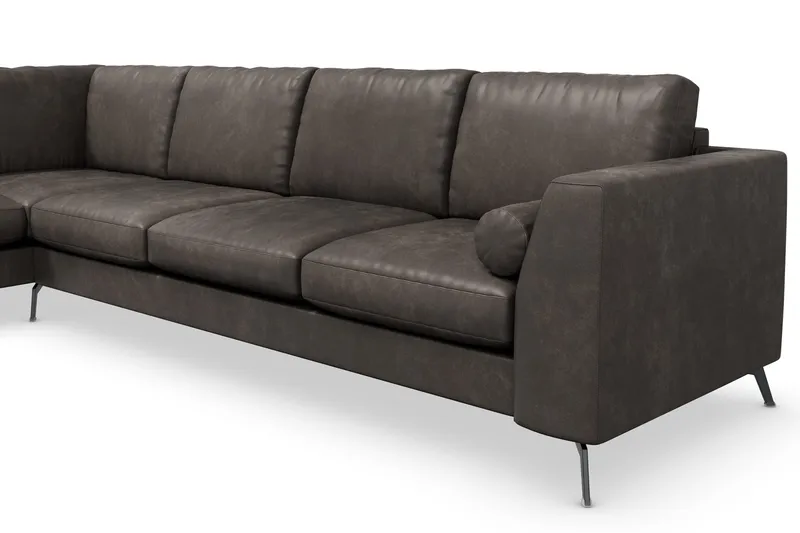 Ocean Lyx 4-sits Vänstervänd L-formad Schäslongsoffa i Konstläder - Mörkgrå - Products - Möbler - Soffa - Divansoffa & schäslongsoffa - 4 sits soffa med divan