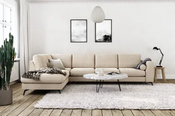 Ocean Lyx 4-sits Vänstervänd L-formad Schäslongsoffa i Sammet - Beige - Products - Möbler - Soffa - Divansoffa & schäslongsoffa - 4 sits soffa med divan