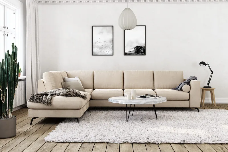 Ocean Lyx 4-sits Vänstervänd L-formad Schäslongsoffa i Sammet - Beige - Products - Möbler - Soffa - Divansoffa & schäslongsoffa - 4 sits soffa med divan