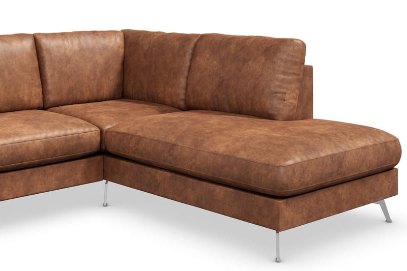 Ocean Lyx 5-sits Högervänd L-formad Schäslongsoffa i Konstläder - Brun - Products - Möbler - Soffa - Divansoffa & schäslongsoffa - 4 sits soffa med divan