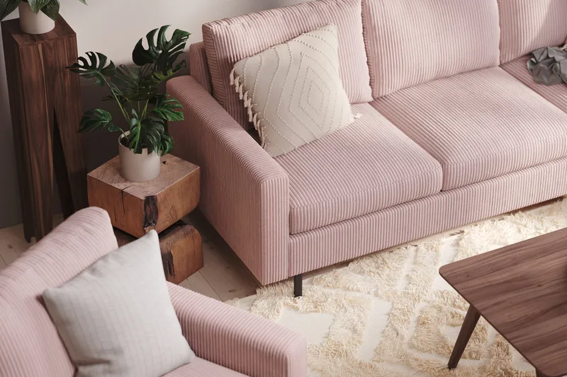 Peppe 4-sits Högervänd L-formad Schäslongsoffa i Manchester - Rosa - Products - Möbler - Soffa - Divansoffa & schäslongsoffa - 4 sits soffa med divan
