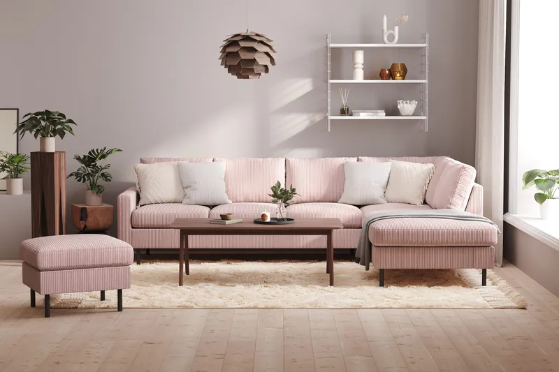 Peppe 4-sits Högervänd L-formad Schäslongsoffa i Manchester - Rosa - Products - Möbler - Soffa - Divansoffa & schäslongsoffa - 4 sits soffa med divan