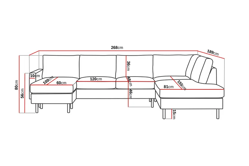 Peppe 4-sits Högervänd U-formad Soffa med Divan och Schäslong i Tyg - Ljusgrå - Products - Möbler - Soffa - Divansoffa & schäslongsoffa - 4 sits soffa med divan