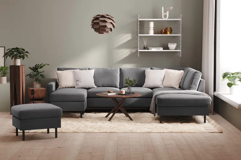 Peppe 4-sits Högervänd U-formad Soffa med Divan och Schäslong i Tyg - Ljusgrå - Products - Möbler - Soffa - Divansoffa & schäslongsoffa - 4 sits soffa med divan