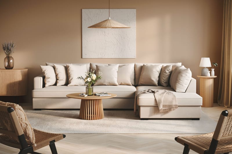 Rossita 4-sits Högervänd L-formad Djup Schäslongsoffa i Bouclé - Beige - Products - Möbler - Soffa - Divansoffa & schäslongsoffa - 4 sits soffa med divan