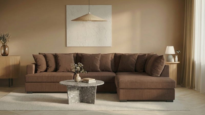 Rossita 4-sits Högervänd L-formad Djup Schäslongsoffa i Manchester - Brun - Products - Möbler - Soffa - Divansoffa & schäslongsoffa - 4 sits soffa med divan