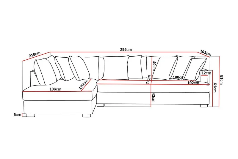 Rossita 4-sits Vänstervänd L-formad Djup Schäslongsoffa med Hel dyna i Chenille - Svart - Products - Möbler - Soffa - Divansoffa & schäslongsoffa - 4 sits soffa med divan