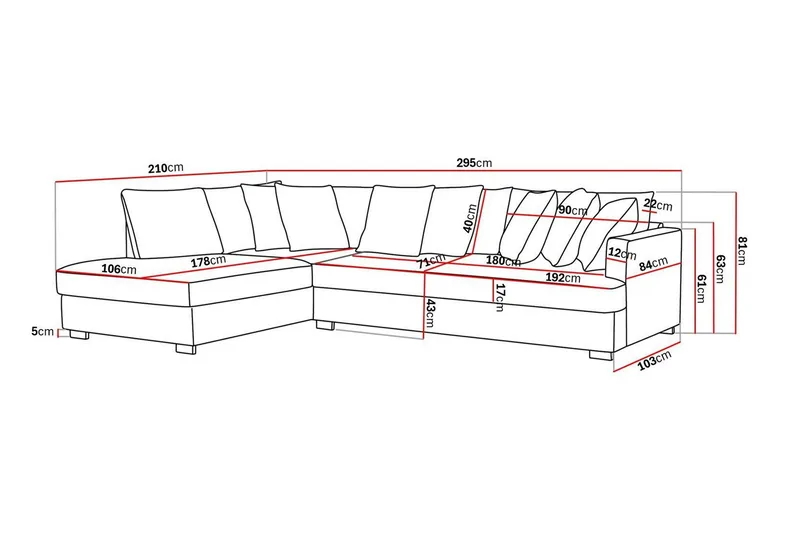 Rossita 4-sits Vänstervänd L-formad Djup Schäslongsoffa med Hel dyna i Tyg - Brun - Products - Möbler - Soffa - Divansoffa & schäslongsoffa - 4 sits soffa med divan