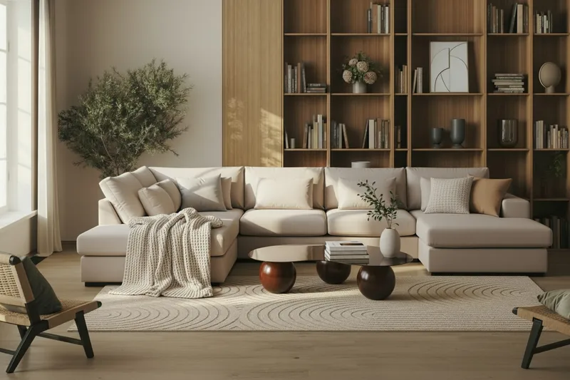 Grande 5-sits U-Soffa med Divan Höger - Beige Sammet - Products - Möbler - Soffa - Sammetssoffa