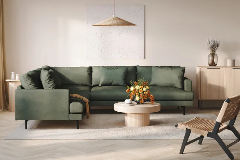 Menard 6-sits Vänstervänd L-formad Hörnsoffa i Manchester - Grön - Products - Möbler - Soffa - Hörnsoffa
