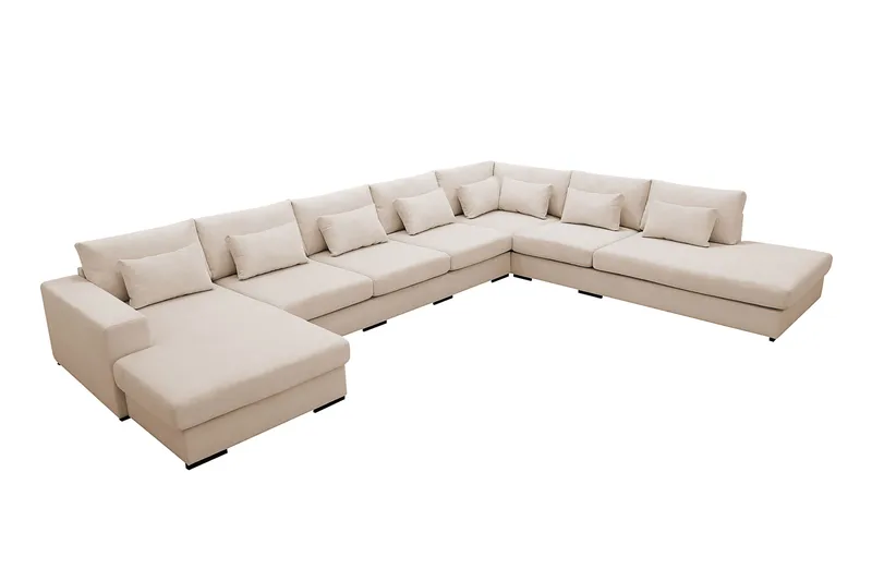 Grande Stor 7-sits U-Soffa med Divan Vänster - Beige Manchester - Products - Möbler - Soffa - Modulsoffa - Komplett modulsoffa