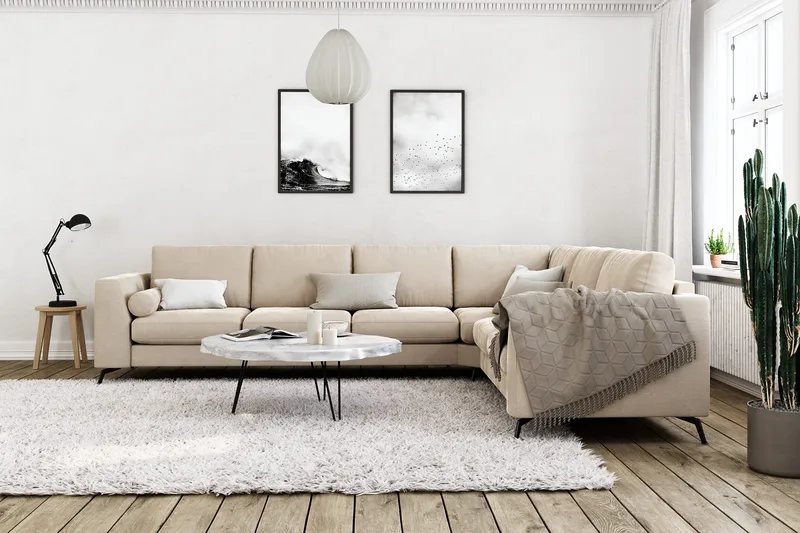 Ocean Lyx 5-sits Vändbar L-formad Hörnsoffa i Sammet - Beige - Products - Möbler - Soffa - Hörnsoffa