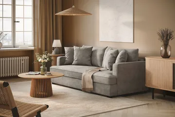 Rossita 3-sits Djup Soffa med hel dyna i Chenille - Grå - Products - Möbler - Soffa - 3 sits soffa