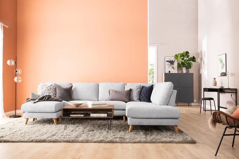 Trend Lyx 4-sits Högervänd U-formad Soffa med Divan och Schäslong i Tyg - Ljusgrå - Products - Möbler - Soffa - U-soffa