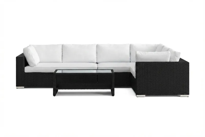Bahamas L-formad utesoffa höger, 6-sits med bord och hylla - Svart - Products - Utemöbler & utemiljö - Loungemöbler - Loungeset & loungegrupp