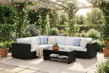 Bahamas L-formad utesoffa vänster, 6-sits med bord och hylla - Svart - Products - Utemöbler & utemiljö - Loungemöbler - Loungeset & loungegrupp