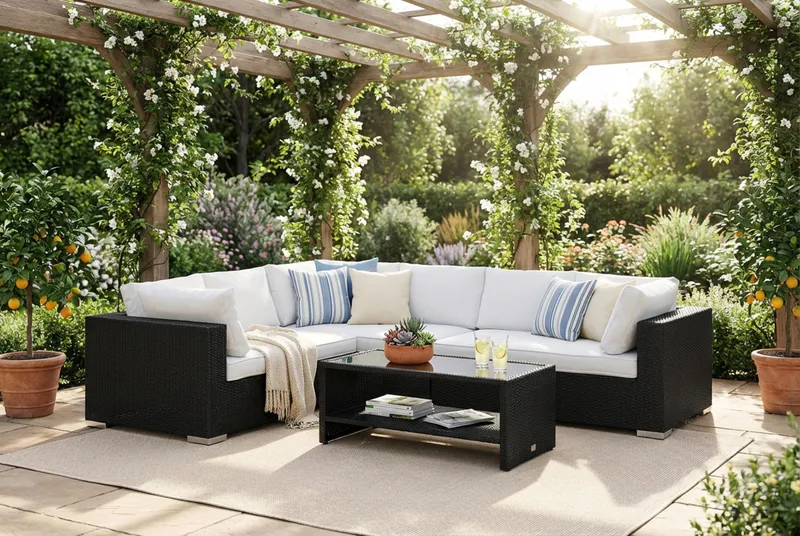 Bahamas L-formad utesoffa vänster, 6-sits med bord och hylla - Svart - Products - Utemöbler & utemiljö - Loungemöbler - Loungeset & loungegrupp