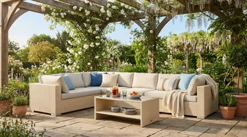 Bahamas L-formad utesoffa vänster, 7-sits med bord och hylla - Beige - Products - Utemöbler & utemiljö - Loungemöbler - Loungeset & loungegrupp