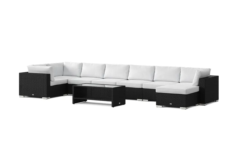 Bahamas U-formad utomhus loungegrupp 8-sits med vändbar divan och bord med hylla - Svart - Products - Utemöbler & utemiljö - Loungemöbler - Loungeset & loungegrupp