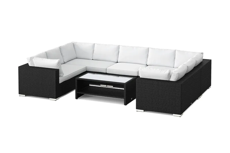 Bahamas U-formad utomhus loungegrupp med stängt avslut, 9-sits med bord och hylla - Svart - Products - Utemöbler & utemiljö - Loungemöbler - Loungeset & loungegrupp