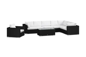 Bahamas utomhus L-soffa höger 8-sits med fåtölj och bord, Svart