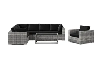 Bahamas utomhus L-soffa vänster 7-sits med fåtölj och bord med hylla - Grå - Products - Utemöbler & utemiljö - Loungemöbler - Loungeset & loungegrupp