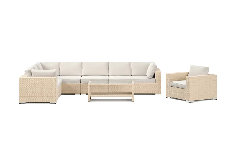 Bahamas utomhus L-soffa vänster 8-sits med fåtölj och bord med hylla - Beige - Products - Utemöbler & utemiljö - Loungemöbler - Loungeset & loungegrupp