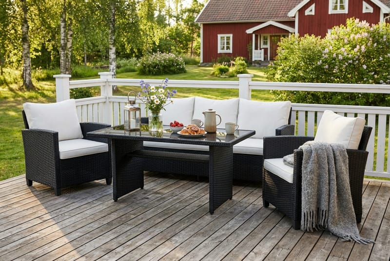 James Light Soffgrupp utomhus i konstrotting - Svart - Products - Utemöbler & utemiljö - Loungemöbler - Loungeset & loungegrupp