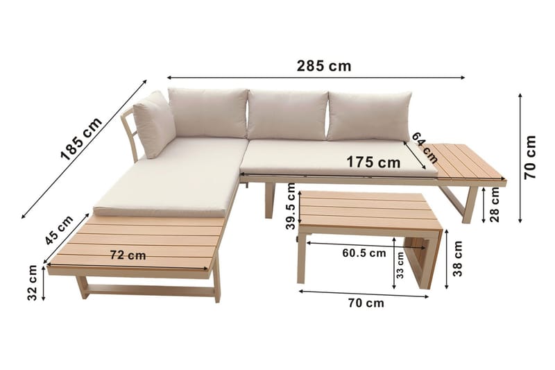 Lainelle 4-sits Soffgrupp för altan och terrass med beige dynor - Beige - Products - Utemöbler & utemiljö - Loungemöbler - Loungeset & loungegrupp