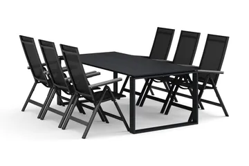 Devon utomhus matgrupp 210x100 cm med 6 Monaco Light positionsstolar - Svart - Products - Utemöbler & utemiljö - Utegrupp - Matgrupp utomhus