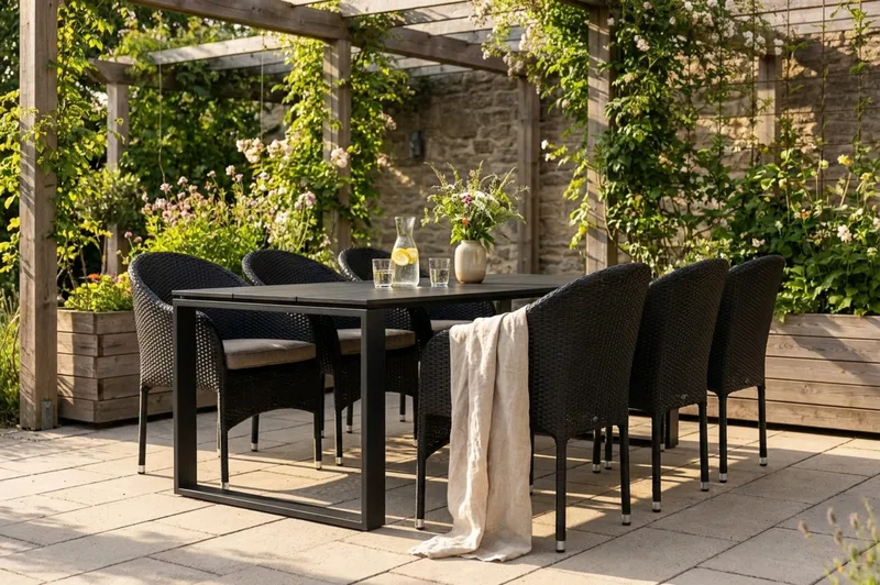 Devon utomhus matgrupp 210x100 cm med 6 Thor fåtöljer - Svart - Products - Utemöbler & utemiljö - Utegrupp - Matgrupp utomhus