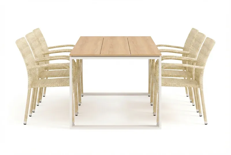 Devon utomhus matgrupp 210x100 cm med 6 Thor Light utefåtöljer - Beige/Teak - Products - Utemöbler & utemiljö - Utegrupp - Matgrupp utomhus