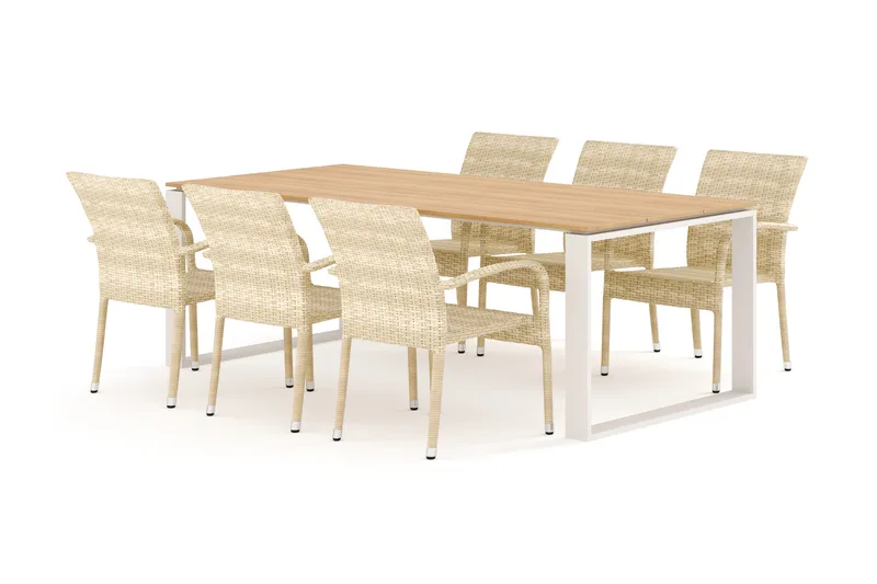 Devon utomhus matgrupp 210x100 cm med 6 Thor Light utefåtöljer - Beige/Teak - Products - Utemöbler & utemiljö - Utegrupp - Matgrupp utomhus