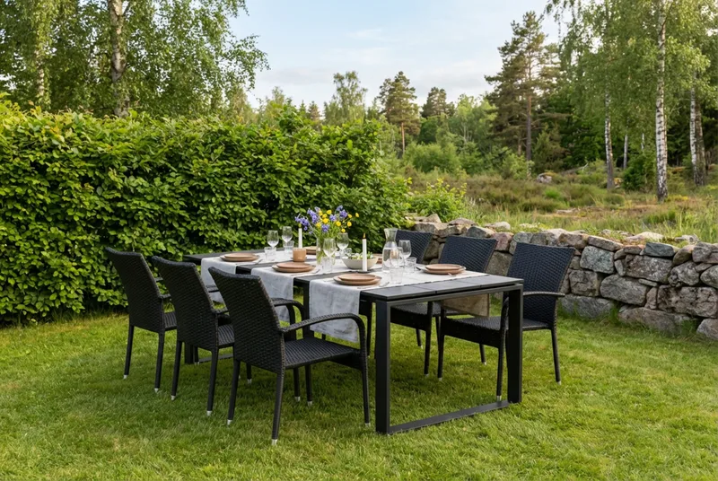 Devon utomhus matgrupp 210x100 cm med 6 Thor Light utefåtöljer - Svart - Products - Utemöbler & utemiljö - Utegrupp - Matgrupp utomhus