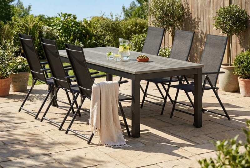 Monaco utomhus matgrupp förlängningsbart 210/310x90 med 6 Sanna positionsstolar - Svart/Grå - Products - Utemöbler & utemiljö - Utegrupp - Matgrupp utomhus