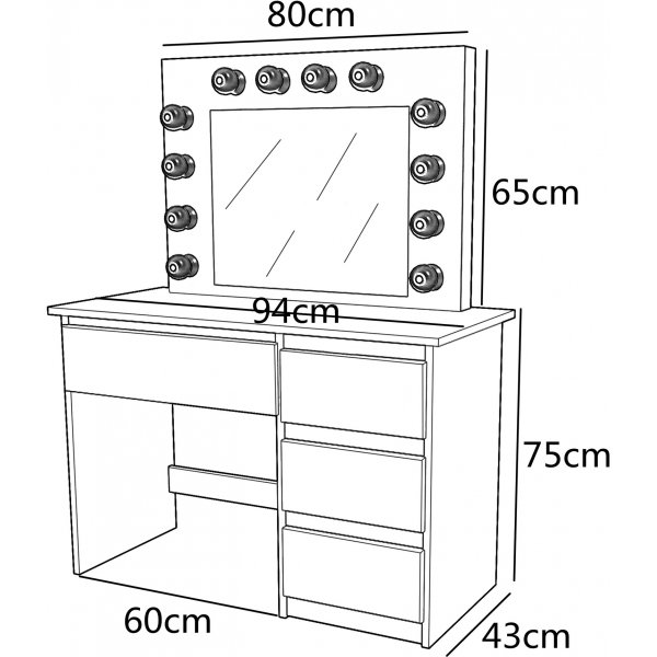 Giselle sminkbord med spegel och LED-belysning