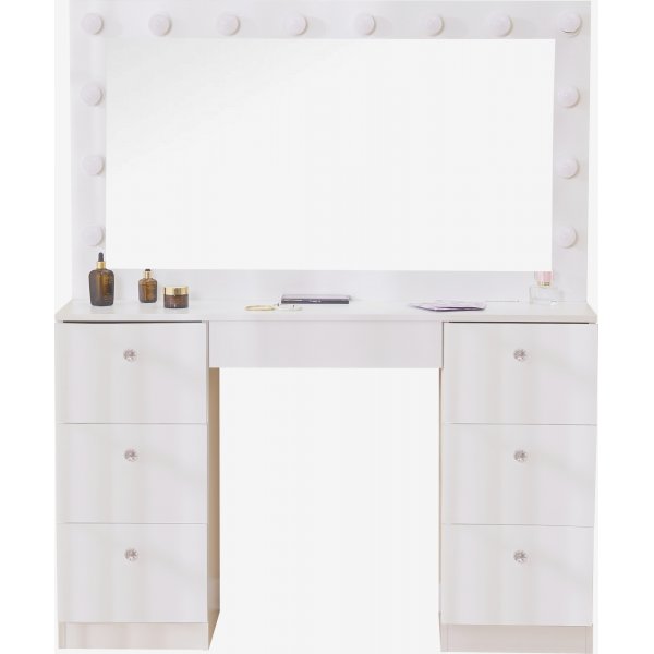 Sminkbord med spegel, belysning och kristall handtag + Möbeltassar Sminkbord med spegel, belysning och kristall handtag + Möbeltassar