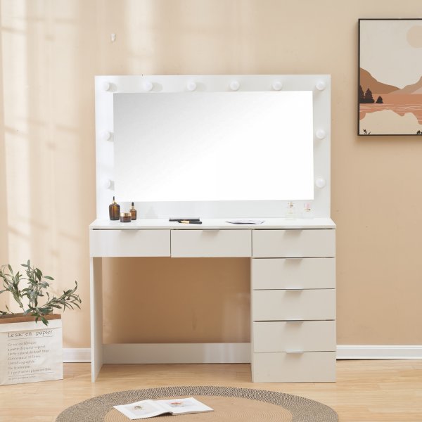Sminkbord med spegel, belysning och förvaring + Textilvård för möbler Sminkbord med spegel, belysning och förvaring + Textilvård för möbler