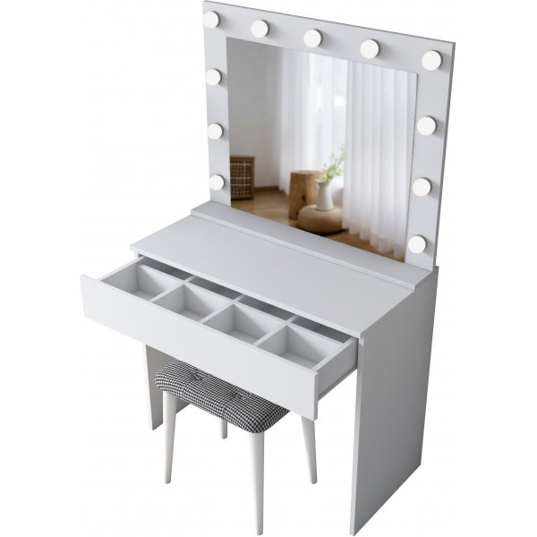 Bijou sminkbord med spegel och pall 21 - 90 x 45 cm - Vit