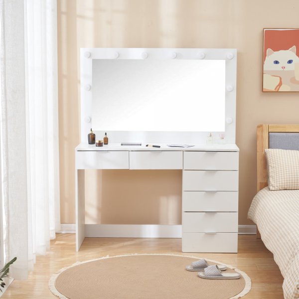 Sminkbord med spegel, belysning och förvaring + Textilvård för möbler Sminkbord med spegel, belysning och förvaring + Textilvård för möbler