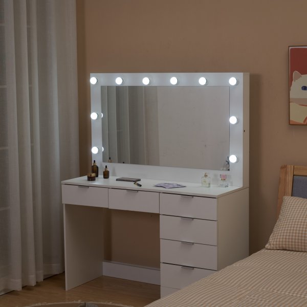 Sminkbord med spegel, belysning och förvaring + Textilvård för möbler Sminkbord med spegel, belysning och förvaring + Textilvård för möbler