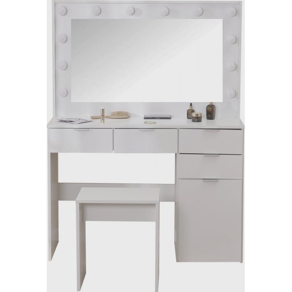 Sminkbord med spegel, sittpall och LED-belysning