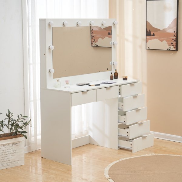 Sminkbord med spegel, belysning och förvaring + Textilvård för möbler Sminkbord med spegel, belysning och förvaring + Textilvård för möbler